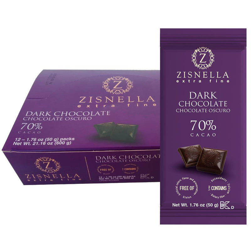 Zisnella Tabletas de Chocolate Oscuro 70% Cacao (50g)
