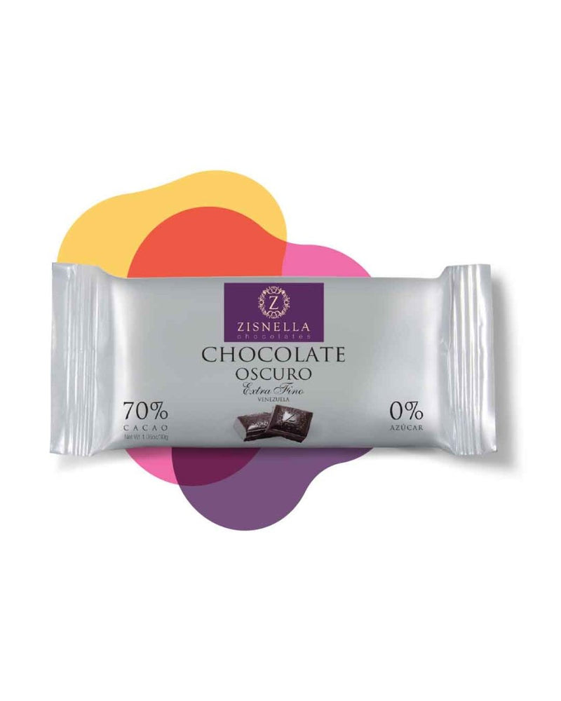Zisnella Tabletas de Chocolate Oscuro Sin Azúcar Añadida 70% Cacao (30g)