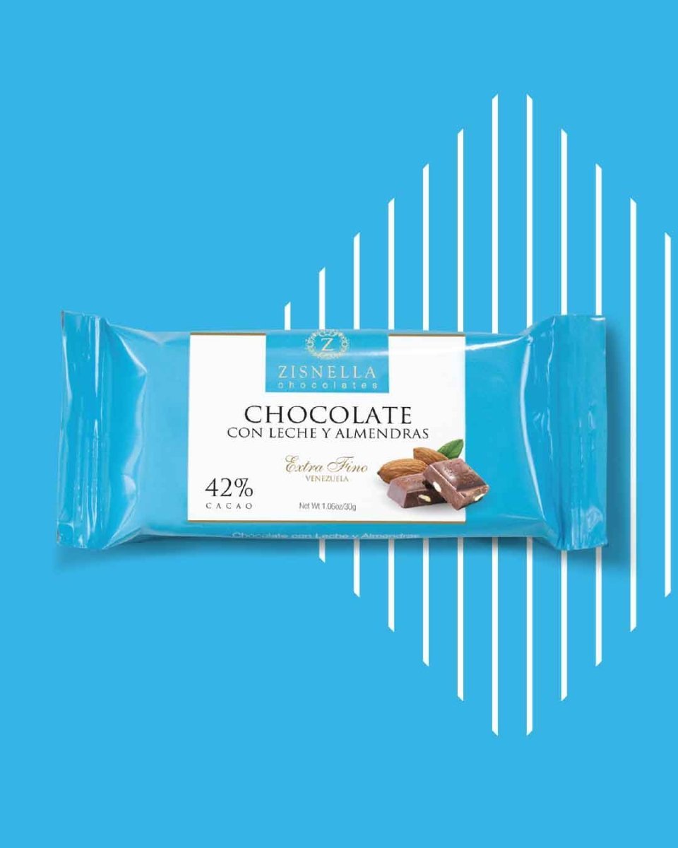 Zisnella Tabletas de Chocolate Con Leche y Almendras 42% Cacao (30g)